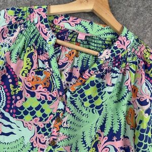 Lilly Pulitzer Shirt Womens XXS Multicolor Silk Long Sleeve V-Neck Smocked 41773